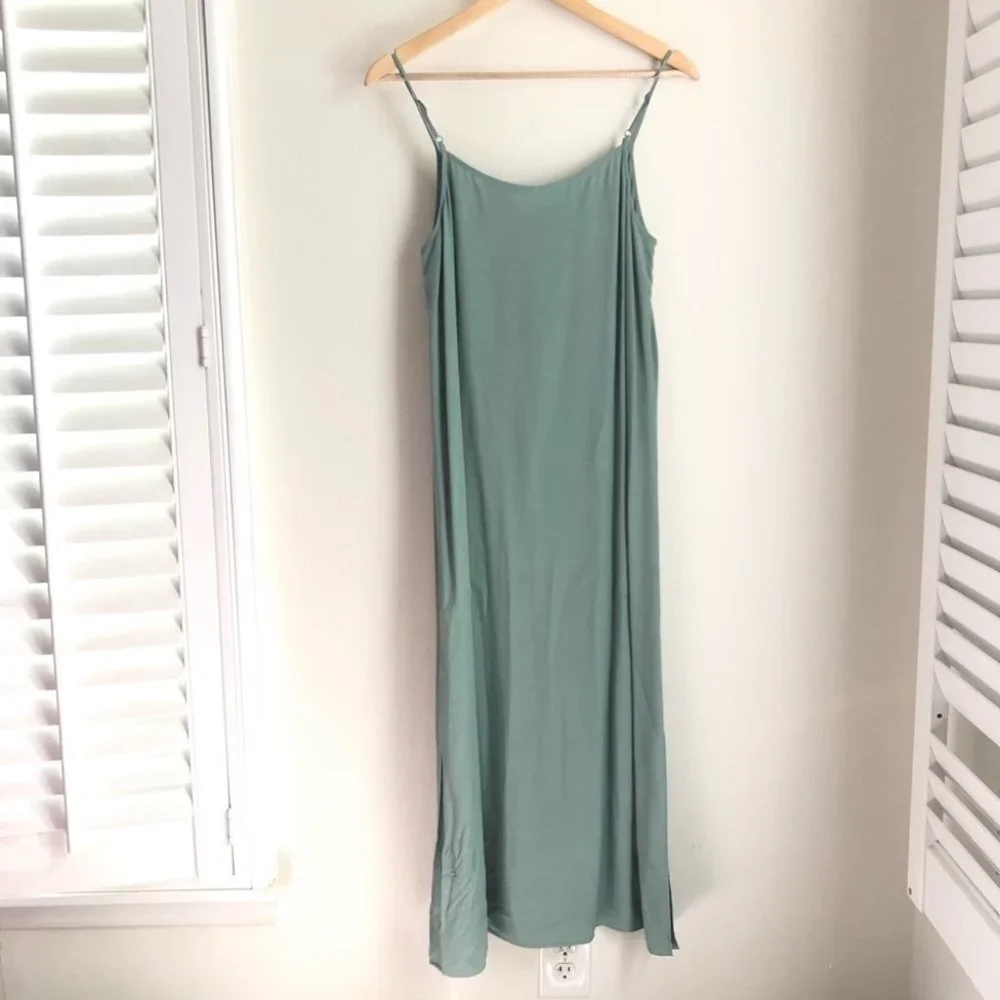 Eileen Fisher size Medium Green Crepe Tencel Slip Long Night Out Dress NEW - Picture 7 of 10